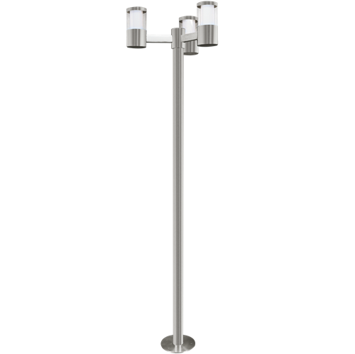 Basalogo1 havelampe i Rustfri Stål med skærm i klar og hvid plastik, 3x3,7W LED, Base 20,5 cm, diameter 49 cm, højde 190 cm.